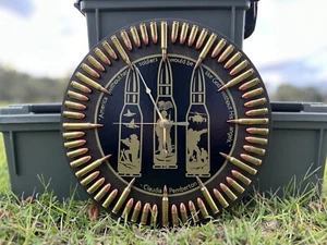 American Soldiers with Quote-in Walnut 12 Inch Wall Clock- 9mm/5.56 Inert - Picture 1 of 9