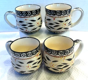 Temptations by Tara Old World Black 12 Oz Mugs Cups Coffee Tea Set of 4 - Picture 1 of 9