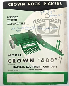 Crown Rock Picker 400 VTG Brochure Advertisement 1960s Antique Farm Equipment - Picture 1 of 5