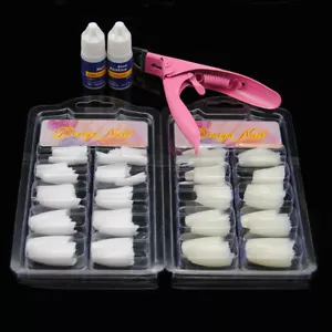 200Pcs French Tips Acrylic False Nails+Glue+Cutter Professional Nail Art Kit - Picture 1 of 5
