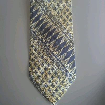 复古 Structure 男式领带 100% 意大利丝绸美国制造黑色绿色几何图案 — 第 1/4 张图片