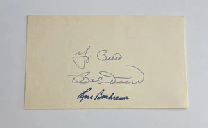 YOGI BERRA, LOU BOUDREAU, BOBBY DOERR 3 AUTOGRAPH SIGNED UNLINED 3X5 INDEX CARD - Picture 1 of 3