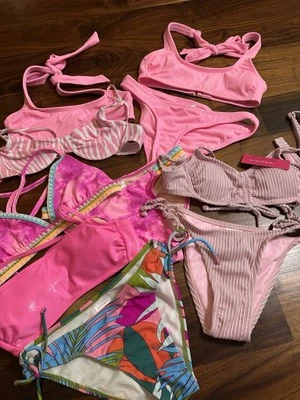 Conjunto de paquete de bikini Mix & Match, XS rosa, tropical, acanalado, corbata, traje de baño, playa Foto 1 de 4