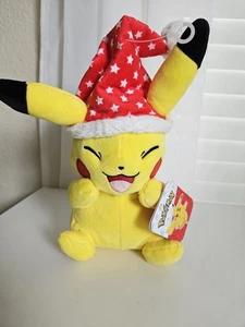 Jazwares Pokemon Christmas Pikachu Christmas Plush Winter Red Hat With Stars NWT - Picture 1 of 2