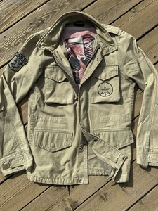 Giacca militare vintage Obey taglia M Love Not War kaki oliva - Foto 1 di 16