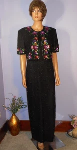 Vestido de fantasía adornado, modesto Laurence Kazar púrpura, dorado y negro con cuentas, L - Imagen 1 de 9