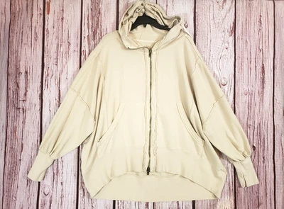 Moletom com capuz Free People Camden tamanho grande off white bege com zíper médio algodão com zíper - Imagem 1 de 4
