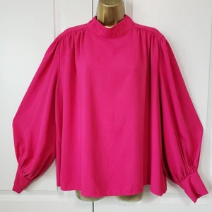 Express Bright Pink High Neck Long Bell Sleeve Blouse Top sz XL - Picture 1 of 6