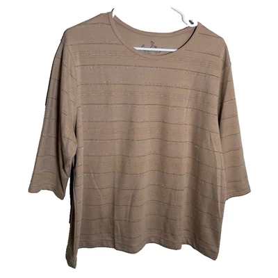 Camiseta Coral Bay Para Mujer 1X Marrón Metálico Manga 3/4 Cuello Redondo Informal Top Foto 1 de 4
