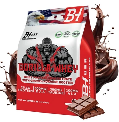 Gorilla Whey Protein 2 kg suplemento de chocolate, músculo y fitness | Black Hammer EE. UU.