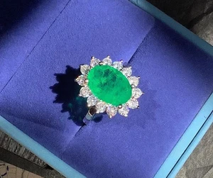 Anillo de compromiso certificado de diamantes y esmeraldas naturales de 6,20 quilates de oro blanco macizo de 14 K - Imagen 1 de 9