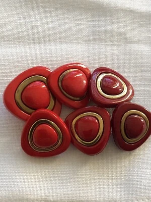 Unusual Triangle Red & Gold Look Buttons X 6 Reclaimed - image 1 of 4