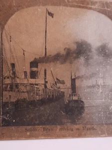 1900's Antique Stereograph Card Soldiers Arriving in Manilla Philippines - Picture 1 of 4