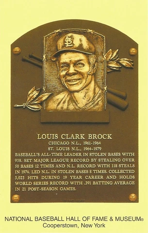 Postcard Lou Brock HOF Cooperstown St Louis Cardinals Chicago Cubs MINT Cover
