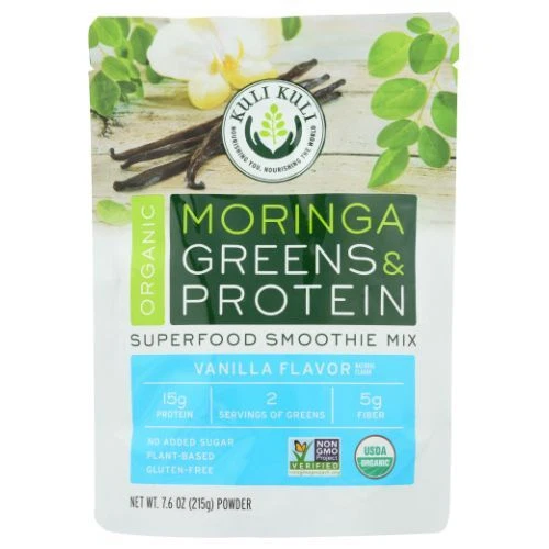 Смесь суперпродуктов для смузи Moringa Greens & Protein ваниль 7,6 унции от Kuli Kuli - Изображение 1 из 1