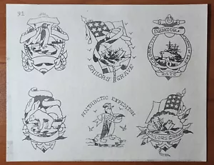 ORIGINAL Vintage Early Spaulding & Rogers Shop Used Tattoo Flash Sheet Sailors - Picture 1 of 12