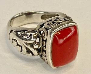 Anello Vintage Argento Sterling Grande Corallo Rosso Ornato Dichiarazione Misura 5,75 - Foto 1 di 18