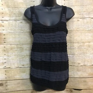 J Crew Factory XS Tanktop schwarz grau Stufen Rüschen gestreift U-Ausschnitt Baumwolle - Bild 1 von 9