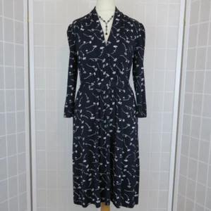 French Connection Dress Size 8 Dark Navy White Floral Print 3/4 Sleeve Tie Backs - Picture 1 of 14