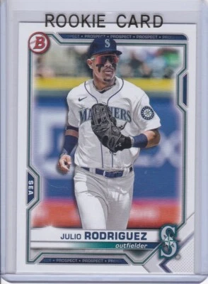 JULIO RODRIGUEZ ROOKIE CARD Bowman Prospects SEATTLE MARINERS BASEBALL 2021 RC - Image 1 of 2