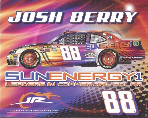 2016 JOSH BERRY "SUN ENERGY JR MOTORSPORTS" #88 NASCAR XFINITY B/B POSTCARD Cover