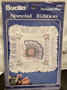 Bucilla Special Edition Fan Stamped Pillow Kit 63992 Vintage 1993 Romantic Decor - Picture 1 of 8