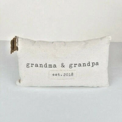 MUD PIE  est. 2018 GRANDMA & GRANDPA Throw PILLOW 12" x 6 1/2"  NEW ~ FREE SHIP! - Image 1 of 4