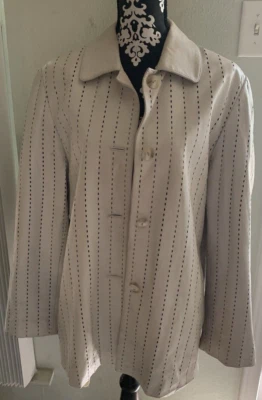 Abrigo de cuero Flowers of South Marfil perforado XL artístico floral forro 100 % seda Foto 1 de 4