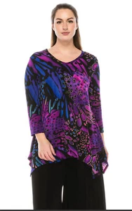 JOSTAR POLY SPANDEX Point Hem LONG TOP Stretch Knit TRAVEL Purple M L XL 2x 3x - Picture 1 of 5