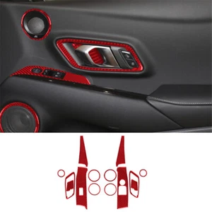 14x RHD Red Carbon Fiber Door Control Cover Trim For Toyota Supra A90 2019-2022 - Picture 1 of 11