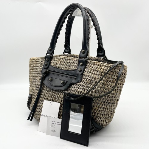 Balenciaga Borsa a mano in rafia borsa cestino beige 236741 4060 515859 autentica
