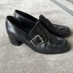 Pappagallo black suede leather shoes US 8 M mid heel Mary Janes Buckle *flaw - Picture 1 of 7