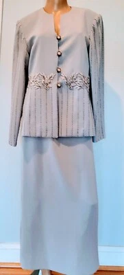 Morgan Miller Formal Falda Larga y Chaqueta Traje Bordado y Lentejuelas, Gris, Talla 10 Foto 1 de 4