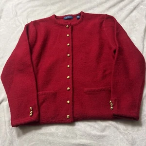 cardigan vintage karen scott rosso medio natale nonna 100% lana vacanze - Foto 1 di 12