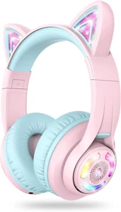 Cat Ear Kids Bluetooth 5.2 Headphones 74/85/94Db Volume 50H Playtime USB C Pink - Picture 1 of 12