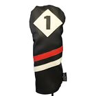 Majek Retro Golf #1 Driver Headcover Black Red White Vintage Leather Style
