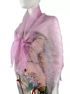 New Hand Knitted Lace Fine Goat Down Warm Light Shawl Scarf Wrap Orenburg Russia - Picture 1 of 9