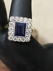 3Ct Baguette Blue Sapphire Simulated Diamond Deco Ring 14k Yellow Gold Silver 7