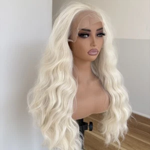 Long Wavy Synthetic Hair Heat Resistant Frontal Lace Wig Platinum blonde - Picture 1 of 9