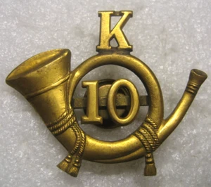 Distintivo cappello berretto US Army 10th Infantry Co K, Bugle, modello 1890s - Foto 1 di 2