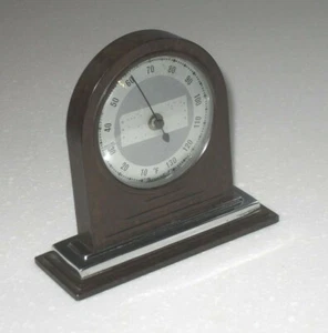 ART DECO 1930s VERY STYLISH BROWN BAKELITE & CHROME DESK TOP THERMOMETER VINTAGE - Picture 1 of 10