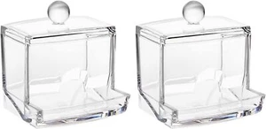 Khakho 2Pcs Cotton Swab Holder with Lid,Cotton Ball White  - Picture 1 of 7