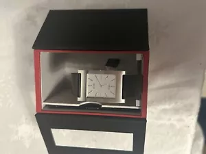 NWT Guess women Vintage Y2K Black Leather Rectangle Silver watch NEW wristwatch - Picture 1 of 9