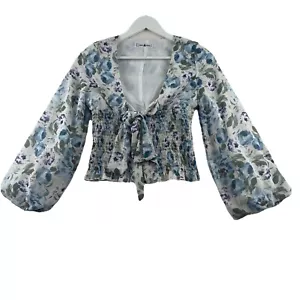 Minx And Moss Long Sleeve Top Women Size 6 Floral Plunging Neckline Cropped - Picture 1 of 9