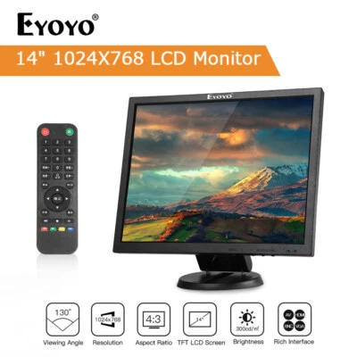 Eyoyo 14 Inch LCD TFT HDMI Monitor Display Screen Gaming For Computer CCTV DVD - Image 1 of 4