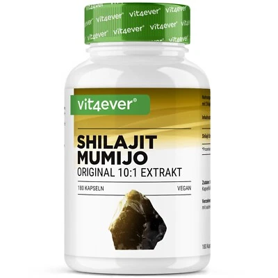 VIT4EVER Mumijo Shilajit Cápsulas 180 á 500mg - Extracto Original Himalaya 10:1 - Vegano
