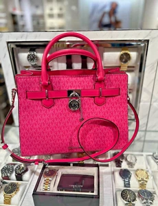 Michael Kors Hamilton Medium Women Satchel Crossbody Handbag Purse (Dragonfruit) - Picture 1 of 18