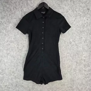 White Fox Playsuit Womens Medium Black Short Sleeve Collared Light Terry NEW - Picture 1 of 13