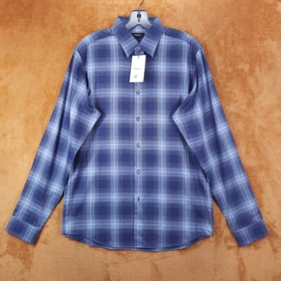 THEORY Shirt Mens Small Blue Plaid Button Up IRVING Baltic Shade Flanella $225 - Image 1 of 4