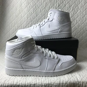 Nike Air Jordan 1 Mid Basketball Shoes Men’s SZ 10.5 Triple White 554724-130 - Picture 1 of 12